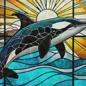 Orca Tropical Window Cling Suncatcher Stained Glass Effect UV Protected Deters Bird Strikes Colorful Home Decor, 5 Round image 5