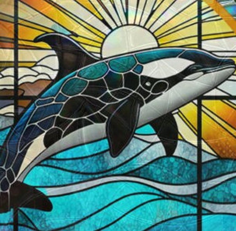 Orca Tropical Window Cling Suncatcher Stained Glass Effect UV Protected Deters Bird Strikes Colorful Home Decor, 5 Round image 5