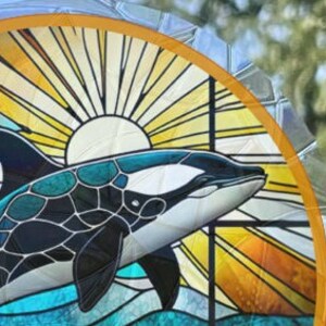 Orca Tropical Window Cling Suncatcher Stained Glass Effect UV Protected Deters Bird Strikes Colorful Home Decor, 5 Round image 4