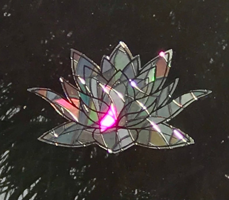 Large Lotus Flower Window Cling Prism & Holographic Rainbow Maker, Static Cling Decal, 11 x 6.5. Removable and Reusable image 5