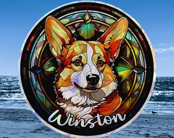 Welsh Corgi Suncatcher Memorial, Personalized with Dog's Name, Window Cling, Stained Glass Effect, Loss of Pet Memorial, Pet Lover’s Gift