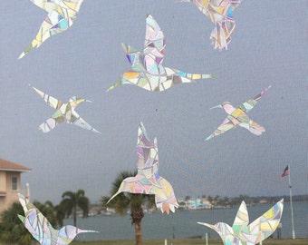 8 Hummingbird Prism Rainbow Maker Window Cling Suncatcher, Vinyl Static Cling Decal, Prevent Bird Strikes, Set of 8 Decals