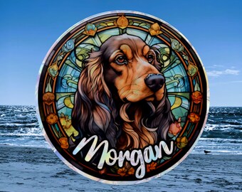 Cocker Spaniel Memorial Suncatcher, Personalized with Dog's Name, Rainbow Window Cling, Stained Glass Effect, Loss of Pet, Pet Lover’s Gift