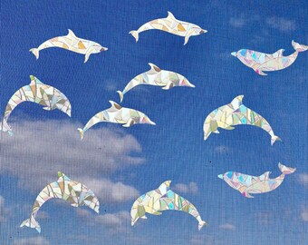 Dolphin Suncatcher, Prism Rainbow Maker Window Cling, Vinyl Static Cling Decal, Prevent Bird Strikes, Set of 10 Decals