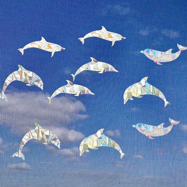 Dolphin Suncatcher, Prism Rainbow Maker Window Cling, Vinyl Static Cling Decal, Prevent Bird Strikes, Set of 10 Decals