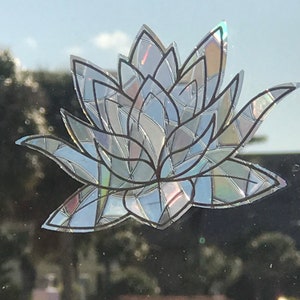 Large Lotus Flower Window Cling Prism & Holographic Rainbow Maker, Static Cling Decal, 11 x 6.5. Removable and Reusable image 8