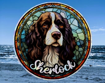 English Springer Spaniel Memorial Suncatcher Personalized with Dog's Name, Window Cling, Stained Glass Effect, Loss of Pet, Pet Lover’s Gift