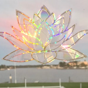 Lotus Flower Window Clings, Prism & Holographic Rainbow Maker, Static Cling Car Decal,  Removable and Reusable