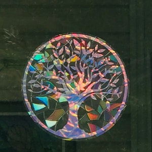 Large Tree of Life Window Cling Suncatcher, Prism & Holographic Rainbow Maker, Static Cling Decal, 8 diameter, Removable and Reusable image 6