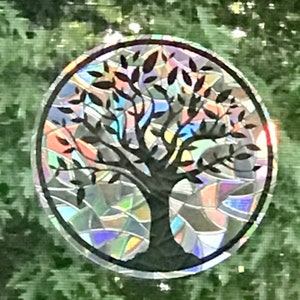 Large Tree of Life Window Cling Suncatcher, Prism & Holographic Rainbow Maker, Static Cling Decal, 8 diameter, Removable and Reusable image 2