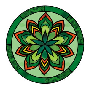 Snowflake Flower Suncatcher Window Cling, Green/Orange Transparent Stained Glass Look, 5 Round, Reusable Decal Stickers image 6