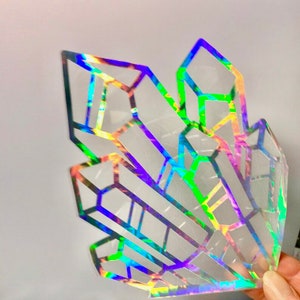 2 Crystal Corner Window Clings, Prism Holographic Rainbow Maker, Static Cling Decal, Set of 2 Decals, Removable and Reusable