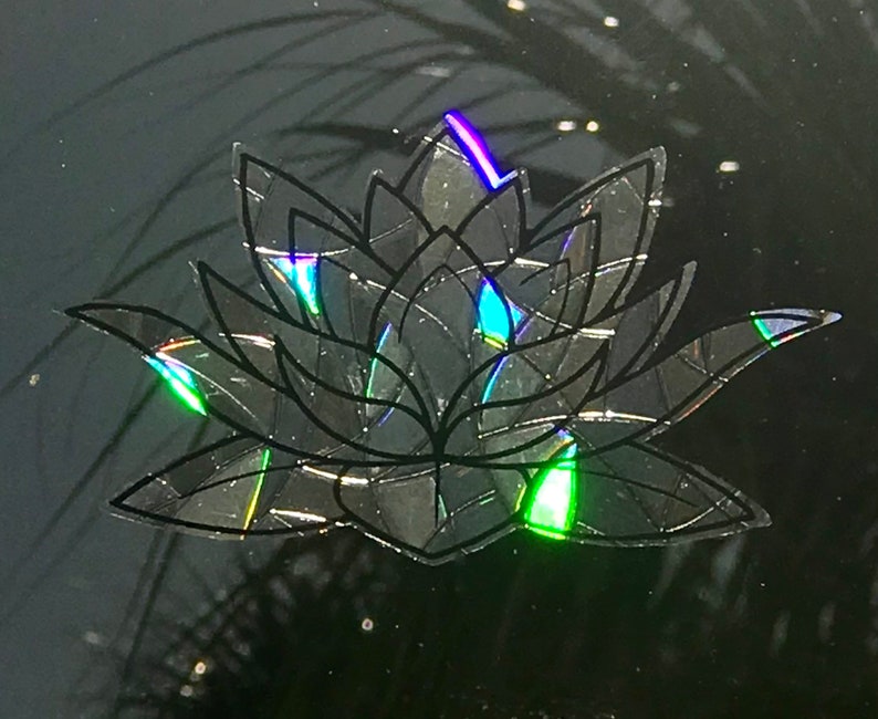 Large Lotus Flower Window Cling Prism & Holographic Rainbow Maker, Static Cling Decal, 11 x 6.5. Removable and Reusable image 6