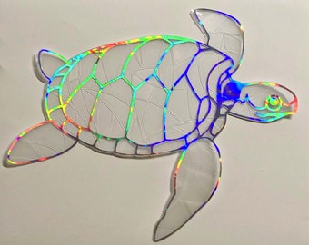 Sea Turtle Suncatcher Window Clings, Prism Holographic Rainbow Maker, Static Cling Decal, Small or Large, Removable and Reusable