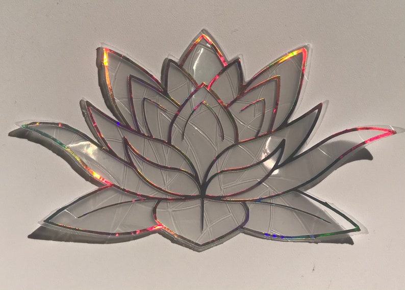 Large Lotus Flower Window Cling Prism & Holographic Rainbow Maker, Static Cling Decal, 11 x 6.5. Removable and Reusable image 7