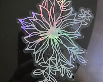 Floral Rainbow Holographic Window Cling, Prism Rainbow Maker, Static Cling Sticker Decal, Removable and Reusable