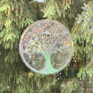 Large Tree of Life Window Cling Suncatcher, Prism & Holographic Rainbow Maker, Static Cling Decal, 8 diameter, Removable and Reusable image 7