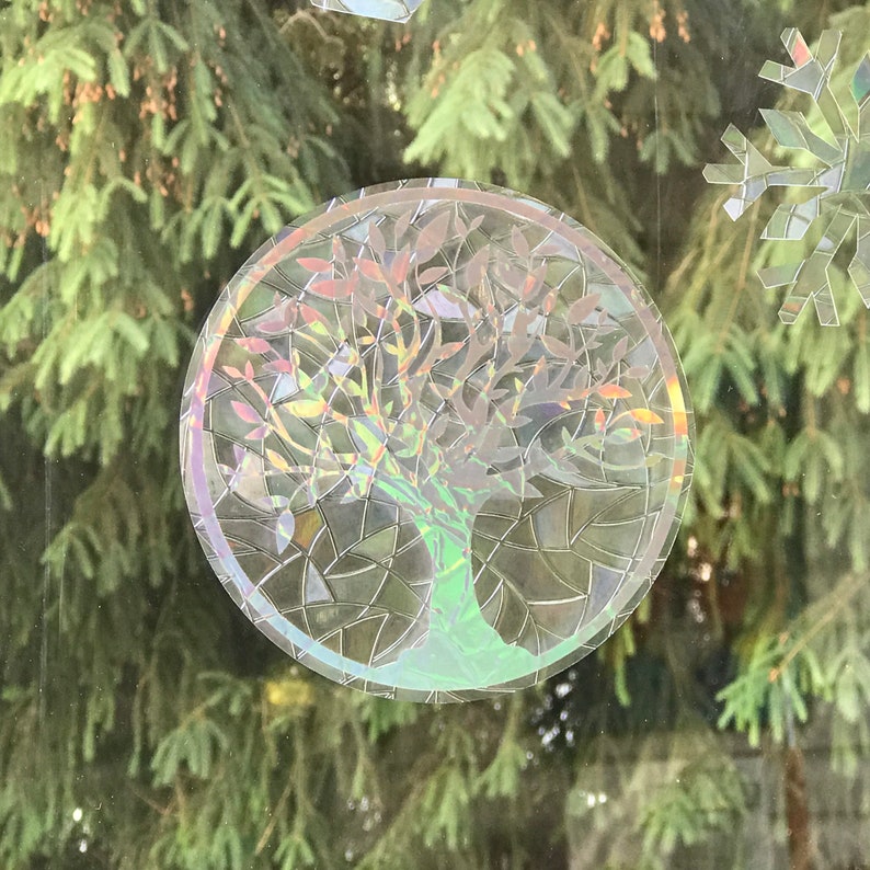 Large Tree of Life Window Cling Suncatcher, Prism & Holographic Rainbow Maker, Static Cling Decal, 8 diameter, Removable and Reusable image 7