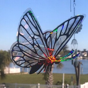 Butterfly Window Clings Suncatcher Sticker, Prism & Holographic Rainbow Maker, Static Cling Decals, 5&quot; or 8” wide, Removable and Reusable