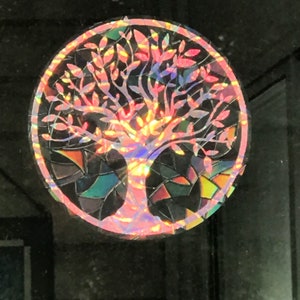 Large Tree of Life Window Cling Suncatcher, Prism & Holographic Rainbow Maker, Static Cling Decal, 8 diameter, Removable and Reusable image 4