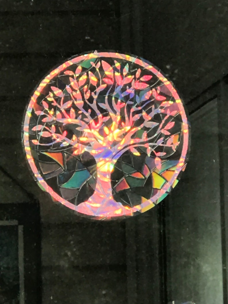 Large Tree of Life Window Cling Suncatcher, Prism & Holographic Rainbow Maker, Static Cling Decal, 8 diameter, Removable and Reusable image 4