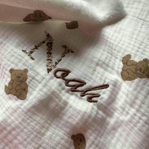 Baby blanket - personalized baby blanket - double cotton gauze blanket - embroidered blanket