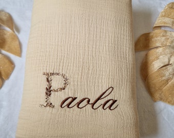 Baby blanket - personalized baby blanket - double cotton gauze blanket - embroidered blanket