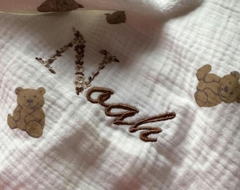 Ultra soft customizable baby blanket in cotton gauze - Baby blanket - Blanket with first name - Birth gift - Birthday gift