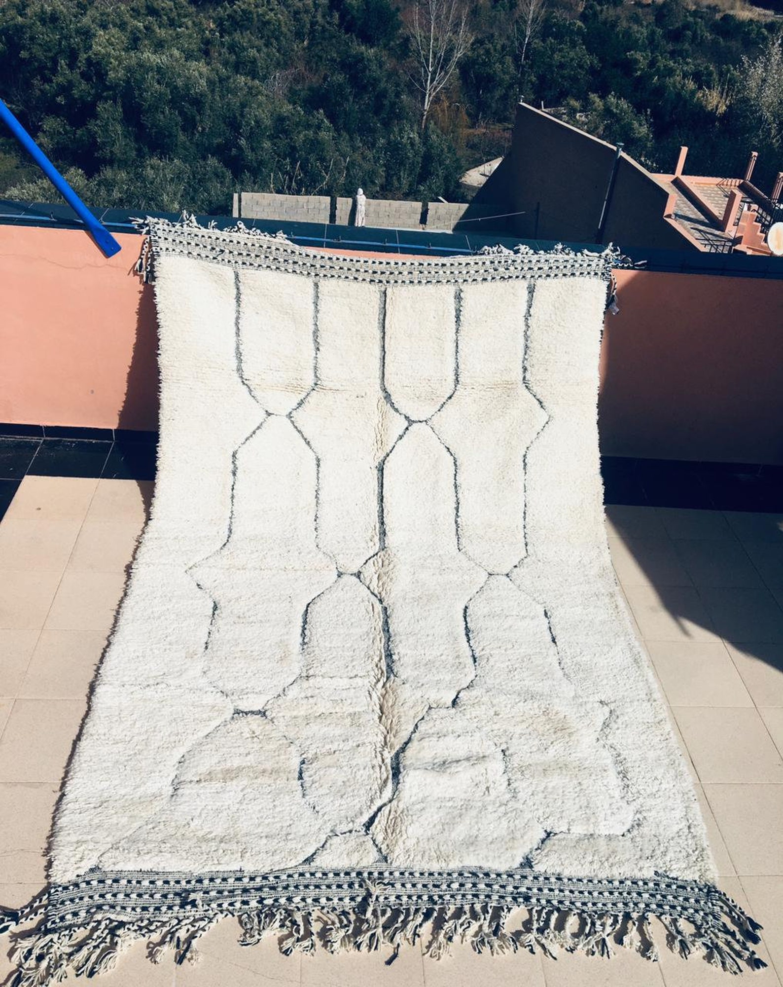 MRG White Moroccan Berber Wool Area Rug 7x10 Handwoven Beni Etsy