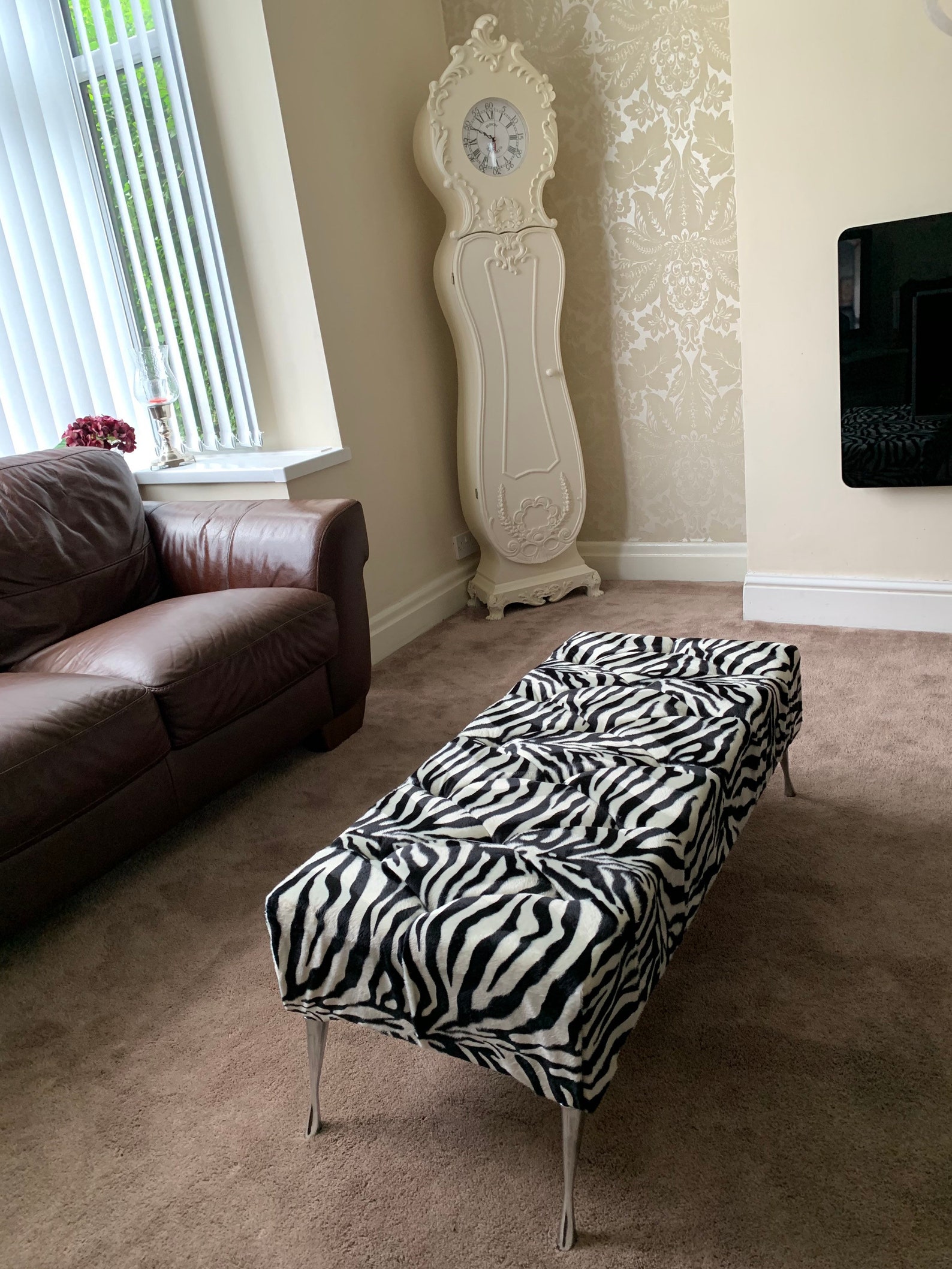 Zebra Footstool Bench Soft Padded Fabric Exclusive Etsy