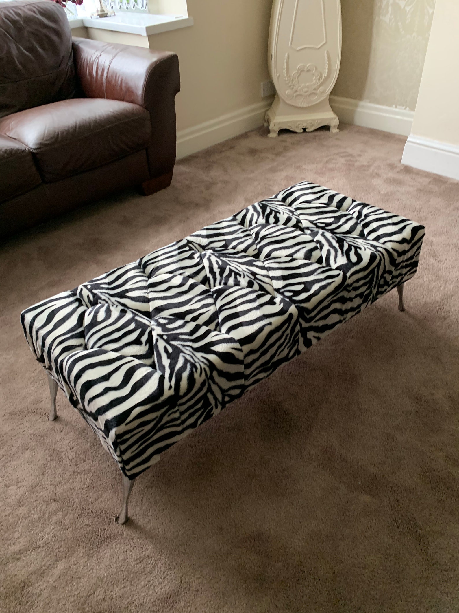Zebra Footstool Bench Soft Padded Fabric Exclusive Etsy