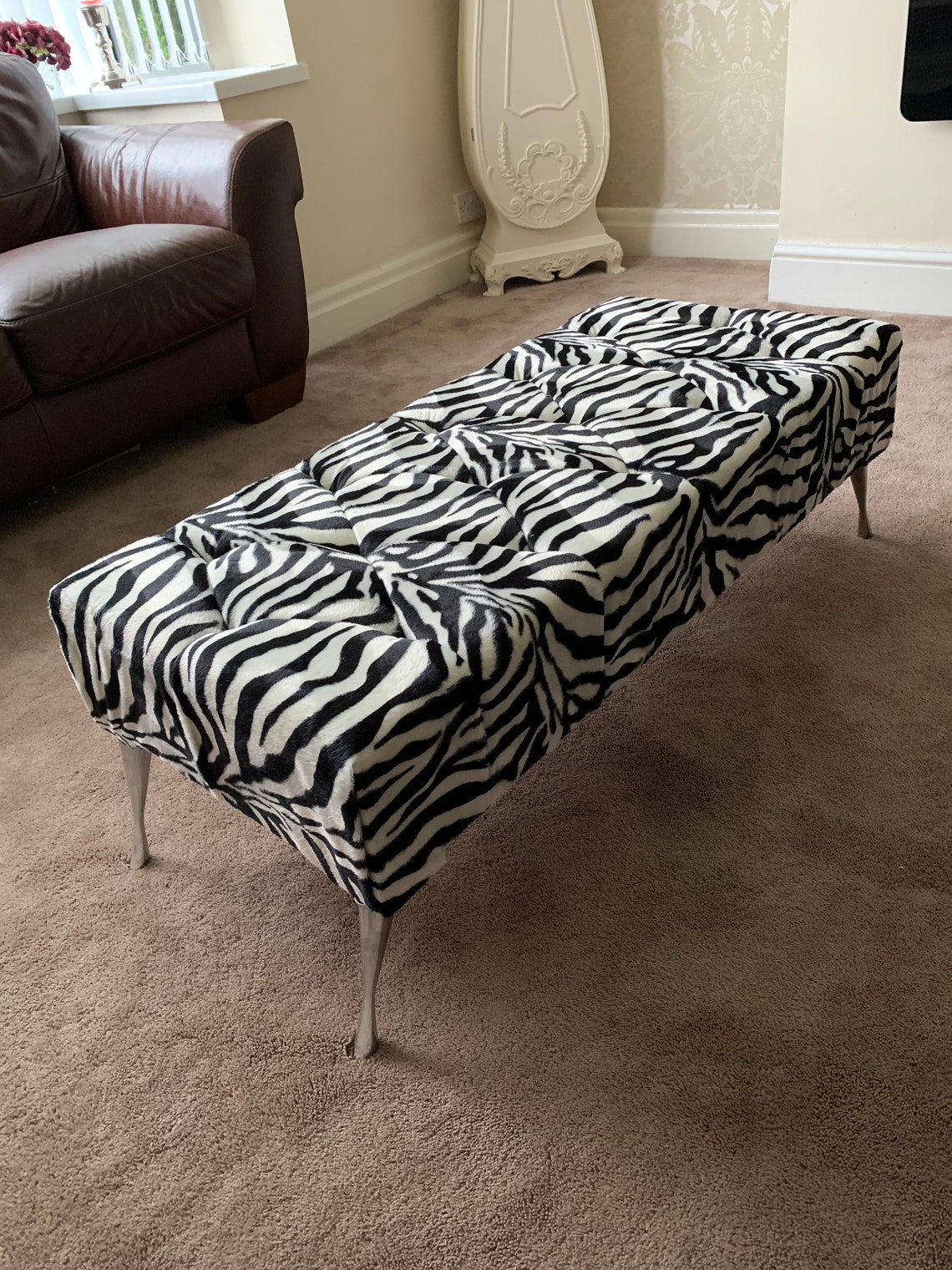 Zebra Footstool Bench Soft Padded Fabric Exclusive Etsy