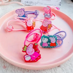 Peppa Pig Hair Ties, Sparkly Kids Hair Accessories, Toddler Ponytail Holders
