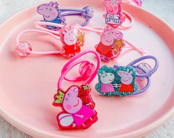 Peppa Pig Hair Ties, Sparkly Kids Hair Accessories, Toddler Ponytail Holders
