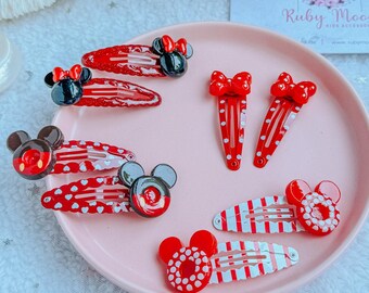 Minnie Mouse Hair Clips: Baby Toddler Snap Set, Birthday Party Favors