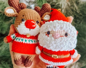 Crochet Santa and Reindeer Christmas Ornaments: Handmade Tree Decor