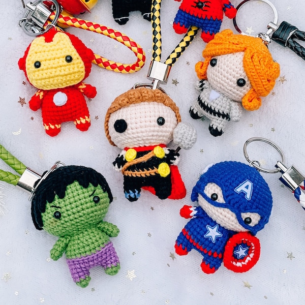 Porte-clés Marvels au crochet, Captain America, porte-clés Spiderman, porte-clés Hulk, porte-clés sac à dos cartable, cadeau super héros cadeau de Noël garçon