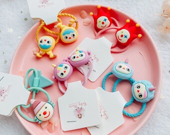 10pcs cute Clown hair ties, baby toddler girl hair elastic, birthday gift for toddler, circus party bag, party favours, baby shower favours