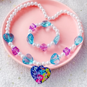 My Little Pony Necklace and Bracelet Set: Heart Charm Toddler Jewelry
