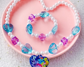 My Little Pony Necklace and Bracelet Set: Heart Charm Toddler Jewelry