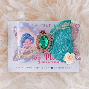 Noeud pour cheveux princesse Disney, noeud pour cheveux princesse jasmin, Disney Aladdin, cadeau d&#39;anniversaire pour petite fille, fête de princesse, cadeau de Noël pour fille