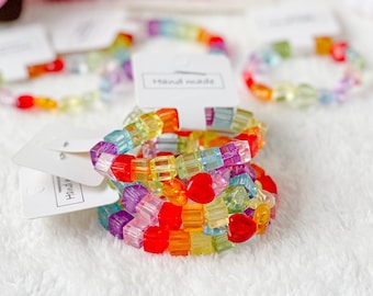 Rainbow Beaded Bracelet: Kids Party Favor, Unicorn Theme