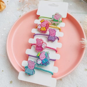 6pcs Peppa Pig hair ties, baby toddler hairbands, Peppa Pig party favors, Peppa Pig birthday goodie bags, birthday gift for little girls