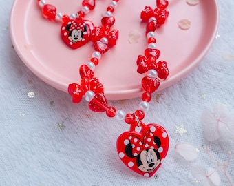 Minnie Mouse Bubblegum Pärlhalsband och Armband Set: Smycken för småbarn