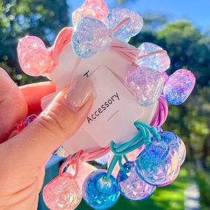 Sparkly Crackle Beads Hair Ties, Glitter Star Heart Bobbles, Gentle Elastic Accessory