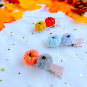 Handmade Wool Felt Pumpkin Hair Clips: Toddler Girl Halloween Book Week Gift