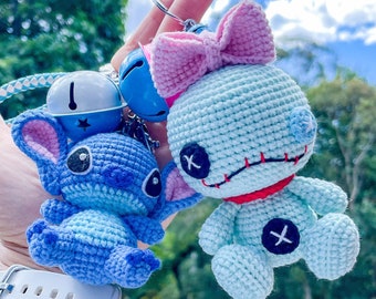 Crochet Lilo and Stitch Keychain Set, Disney Bag Charm, Scrumpt Plush