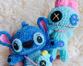 Crochet Stitch and Scrump Plush Set - Handmade Velvet Comfort Toy