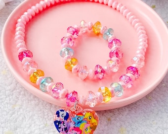 My Little Pony Charm Necklace Bracelet Set: Rainbow Sparkle Toddler Jewelry