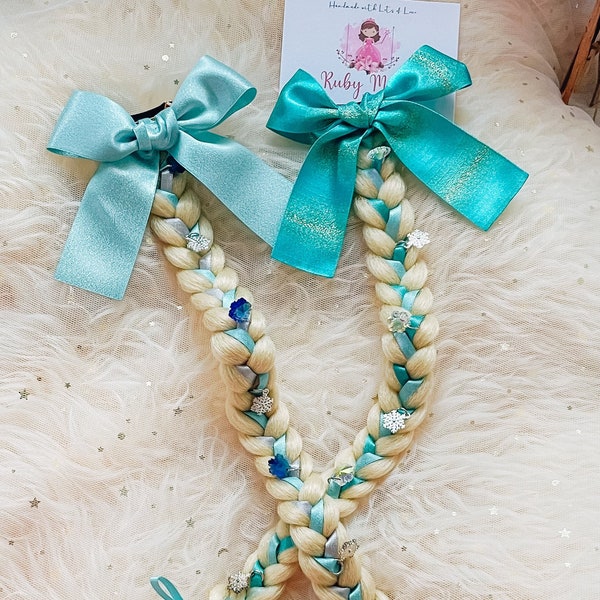 Elsa braid hair tie, Elsa hair bow, Frozen birthday gift for little girl, princess party Frozen party dress up Elsa crown, birthday headband